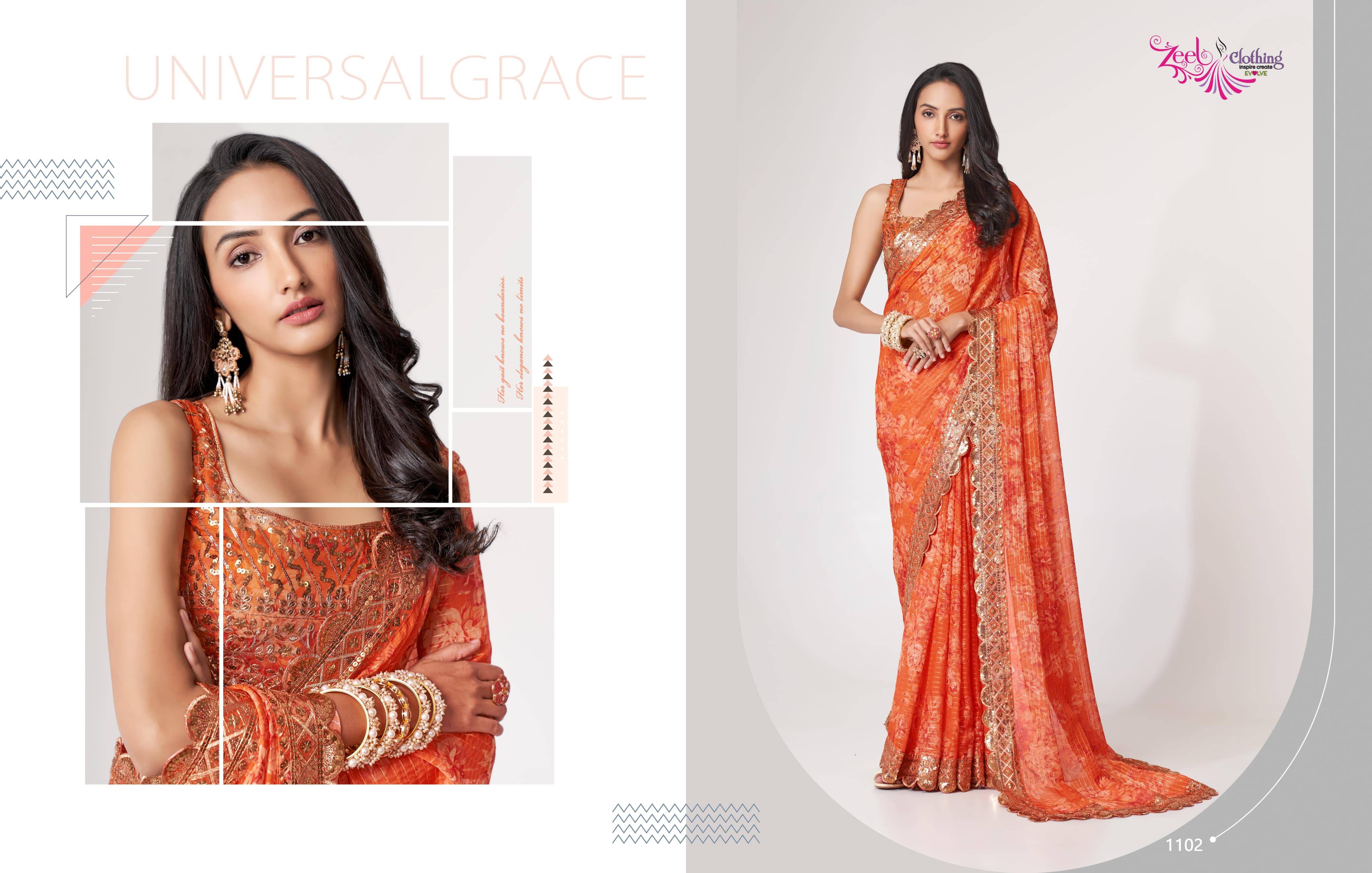 Floral sarees vol-1 By Zeel Clothing 1101 To 1109 Series Indian Traditional Wear Collection Beautiful Stylish Fancy Colorful Party Wear & Organza At Wholesale Price
